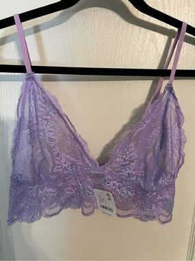 Free People Intimately Last Dance Lace Longline Bralette Lavender NWT Size L